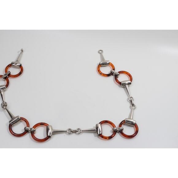 Vintage Silver Tone Metal Link Tortoise Pattern Plastic Chain Belt Size S main image 6